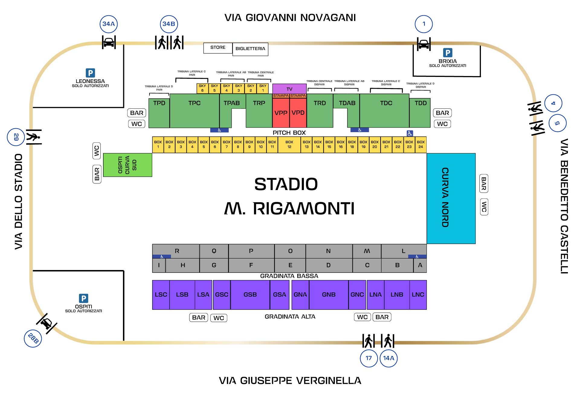 piantina dello stadio Mario Rigamonti